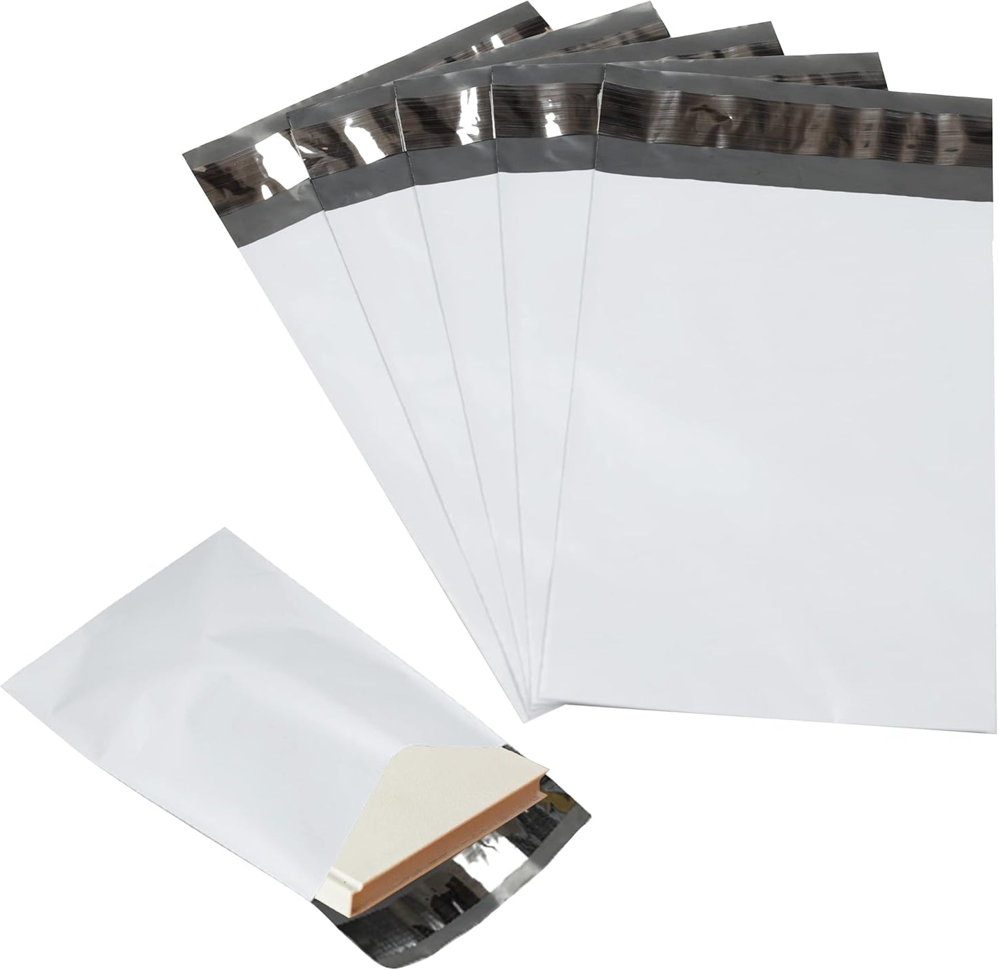 100 Pack Secure Seal White Poly Mailers Shipping Bags - Safe Shipping with 14x17 Mailers Poly Bags - E-Commerce Poly Bags for Shipping - Self Sealing 2 Mil Poly Shipping Envelopes