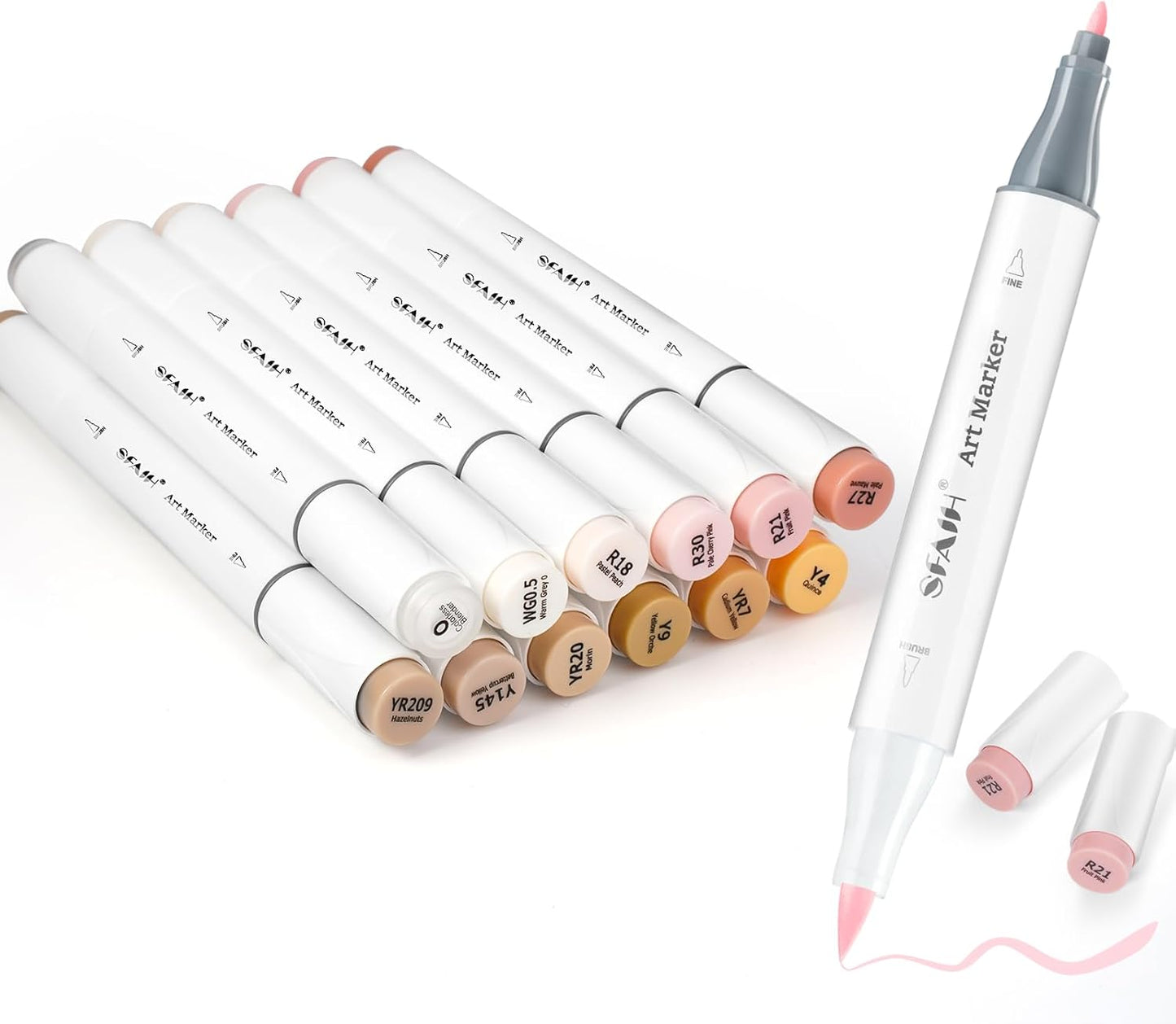 SFAIH Light Skin Tone Marker Pens 11 Colors + Mixed Color 0 - Dual Brush & Fine Tips Art Marker Set for Portraits Coloring Drawing