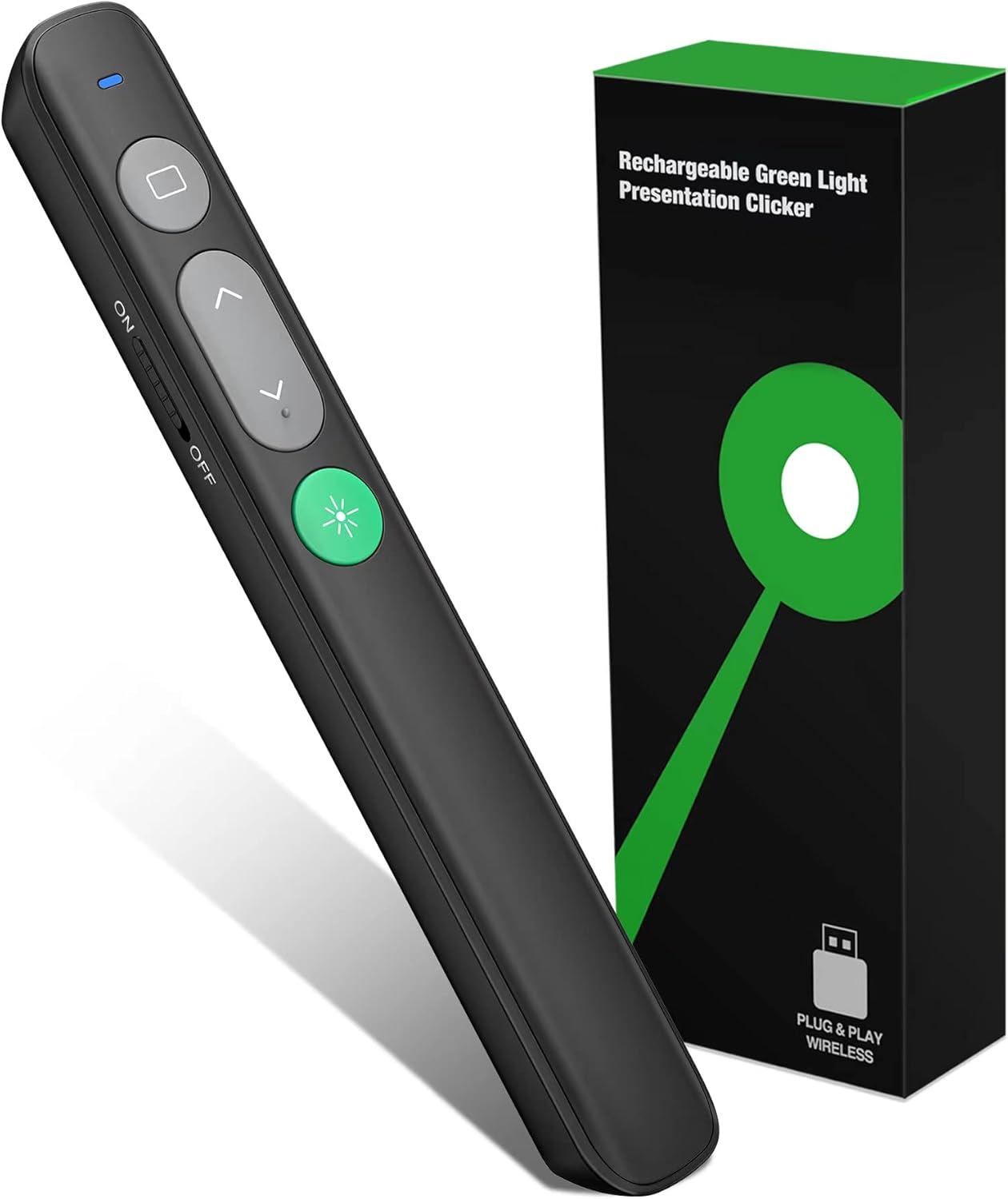 Presentation Clicker Wireless Presenter Remote Powerpoint Clicker with Green Light Pointer Cat Toy, Slide Advancer PPT Clicker for PowerPoint Presentations Remote USB Control for Mac, Laptop,Computer