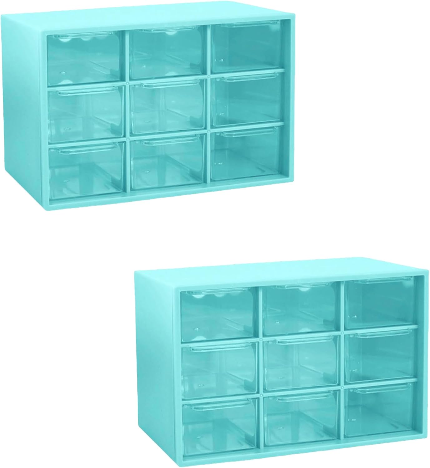 Feadily 2PCS Small Drawer Organizer for Desk, Desktop Drawer Organizer with 9 Clear Drawers, Plastic Desktop Storage Drawers 7.1 Inch x 3 .9 Inch x 4.7 Inch, Green