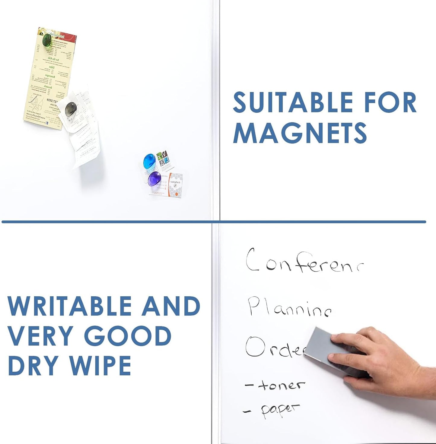 SWANCROWN Magnetic Dry Erase Board 60" x 40" Large White Board, with 2.5 cm Thick Aluminum Frame, Long Marker Tray & Magnretic Pen Holder – Whiteboard for Wall, Offices, School, Meeting Rooms