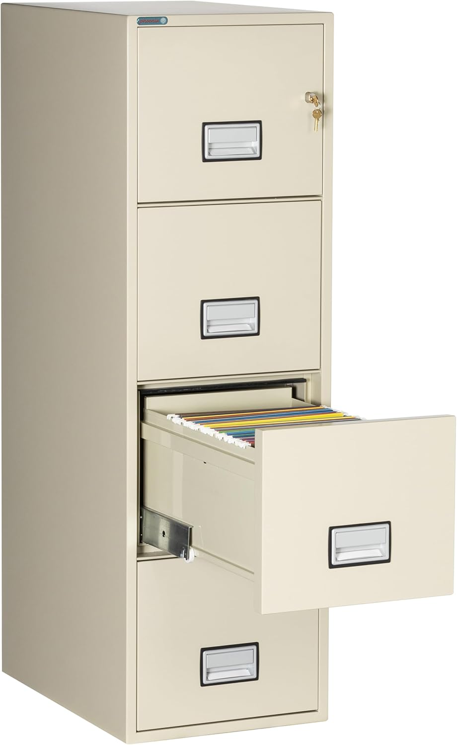 25 inch 4-Drawer Vertical Fireproof File Cabinet – Letter Size Filing – Key Lock – Water Resistant Seal – Fire and Impact Rated – Putty Finish – Model LTR4W25P