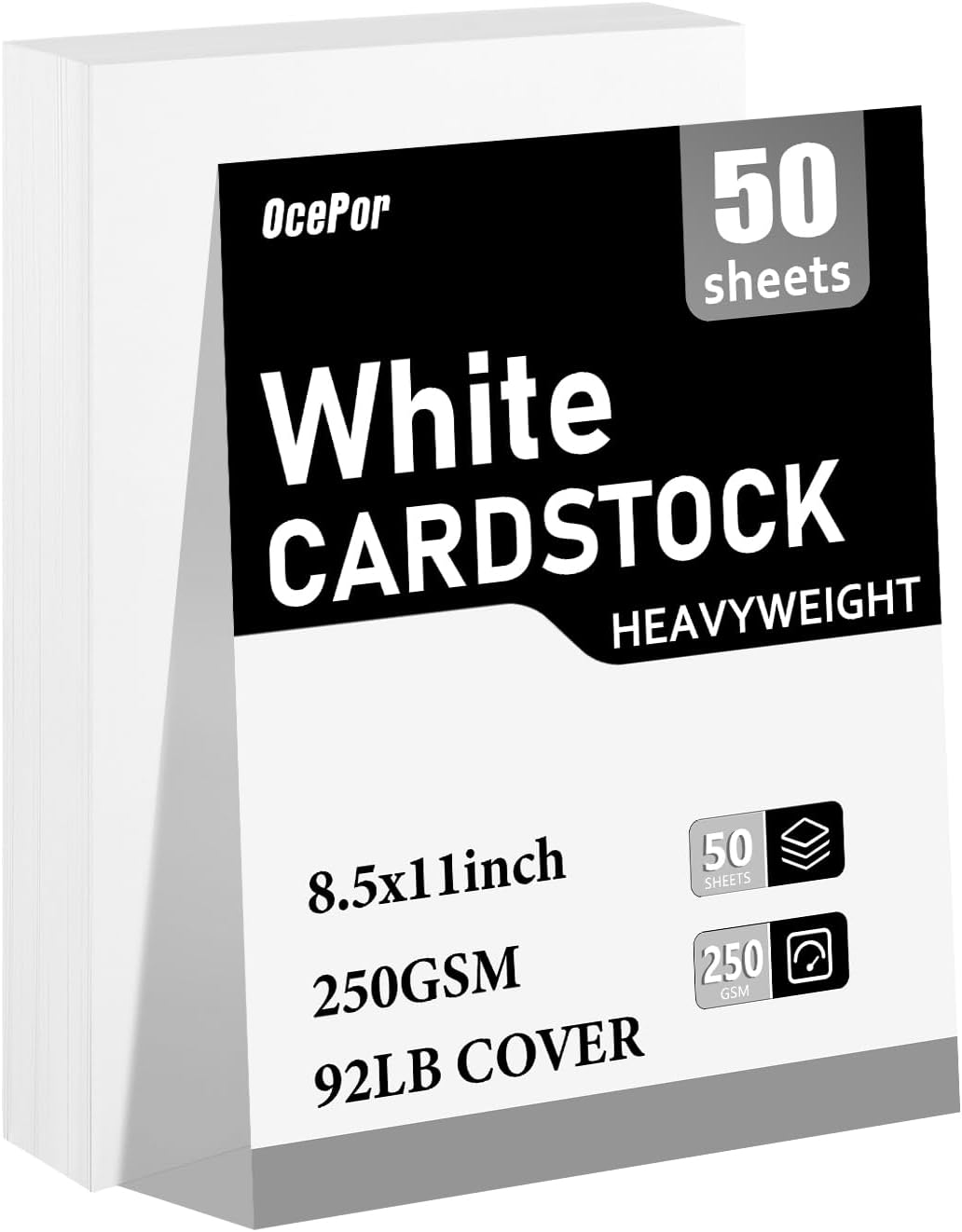 OcePor 50 Sheets White Cardstock 8.5 x 11, 92lb/250gsm Card Stock Paper, Thick Printer Cardboard Paper, Heavy Cardstock for Invitation, Resume, Certificate, Business Cards, Office