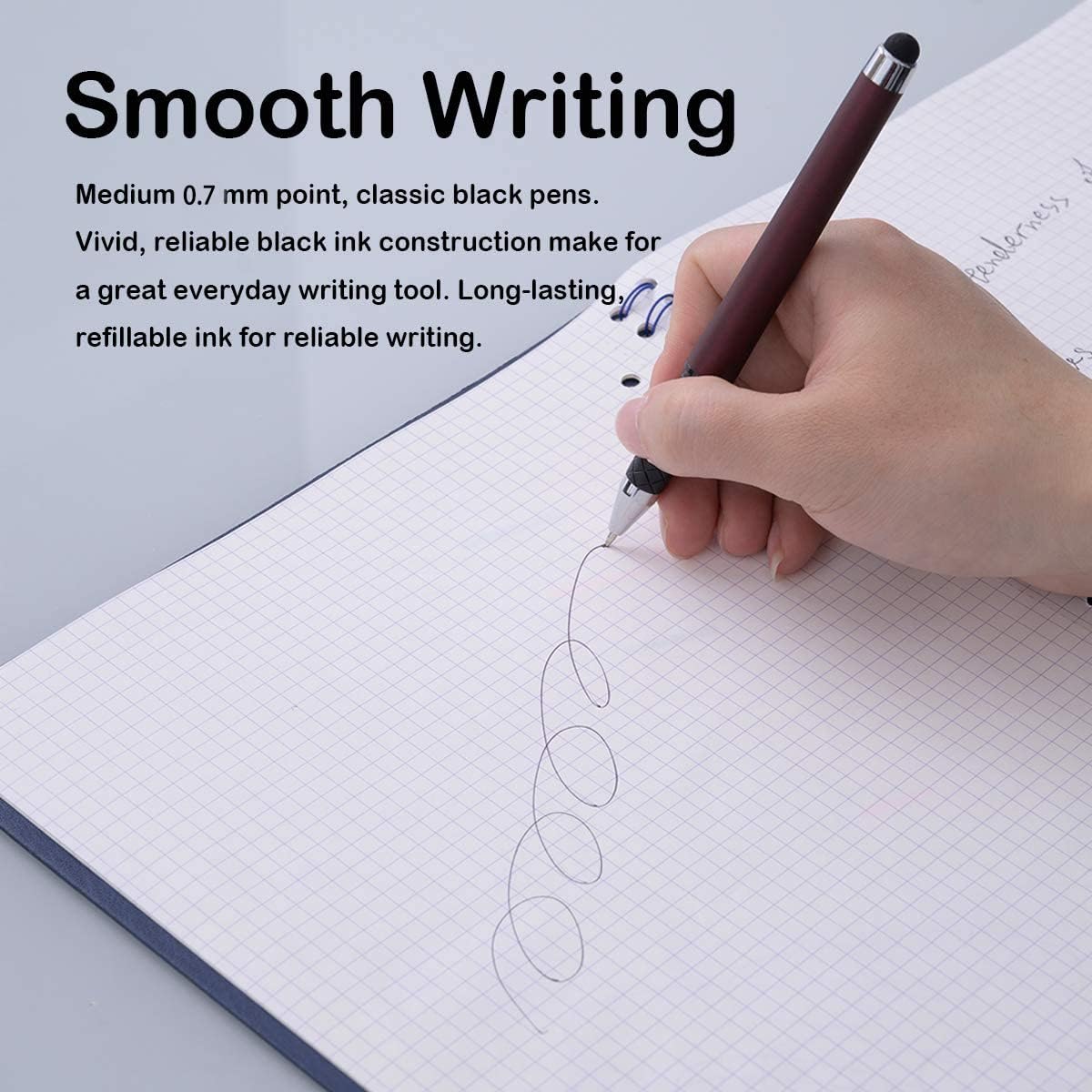 MiSiBao 0.7mm Black Ink Gel Ink Rollerball Pens 2 in 1 Medium Point Pens with Stylus Work Pen Smooth Writing for Office Black gel pen (Burgundy-18pack)