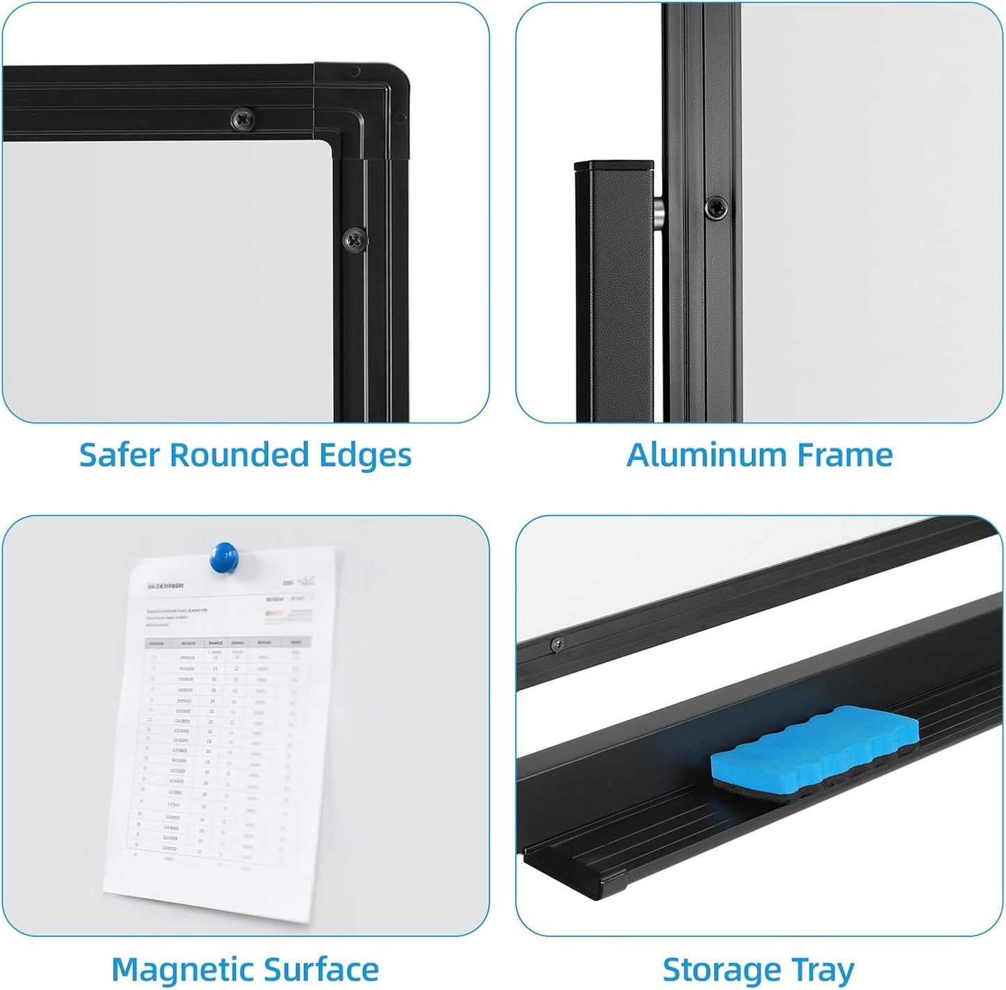 VOWNER Double-Sided Magnetic Whiteboard, 72" x 40" Large Mobile Dry Erase Board, Reversible Rolling White Board with Aluminum Frame & Stand, for Home Office, Classroom, School, Black