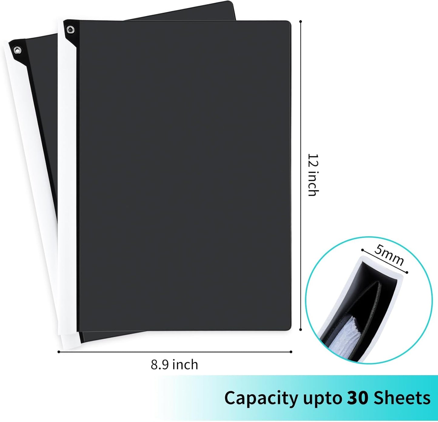 5PCS Clear Report Covers with Swing Clip, Professional Clear Front Presentation Folders Resume Folder, 30 Sheets Capacity A4 Size File Document Organizer, No Punch Needed (Black)