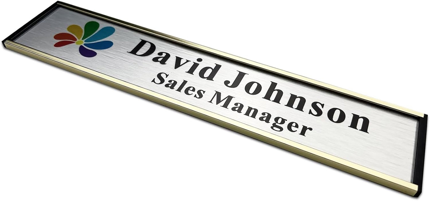 Personalized Name Plate for Door or Wall, 2 * 10 inch Custom Office Aluminum Door or Wall Name Plates with Logo Image or Texts, Office Appreciation Gifts for Coworkers Boss Teacher, Employee