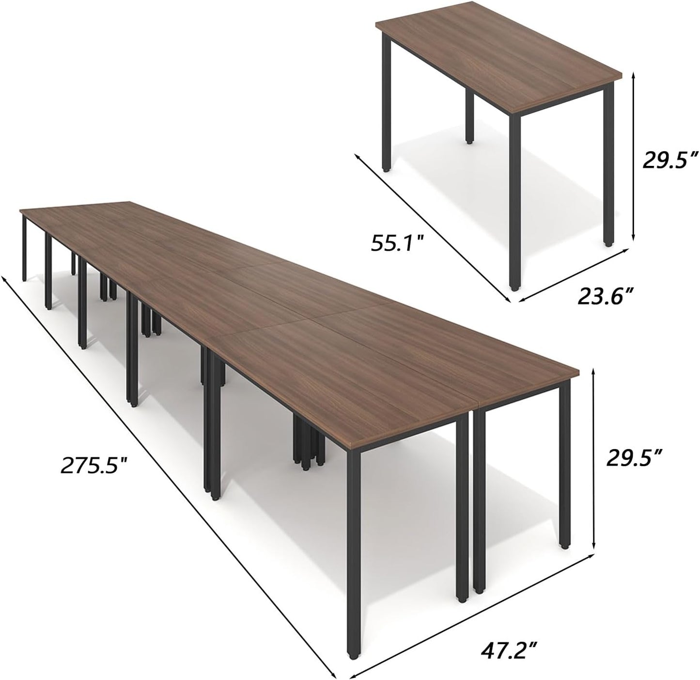 Bonzy Home Conference Tables 23ft Office Computer Desk for Meeting Room Study Writing Printer Podcast Table for 24 People Rustic Walnut 10PCS 275.5"x47.2"x29.5"