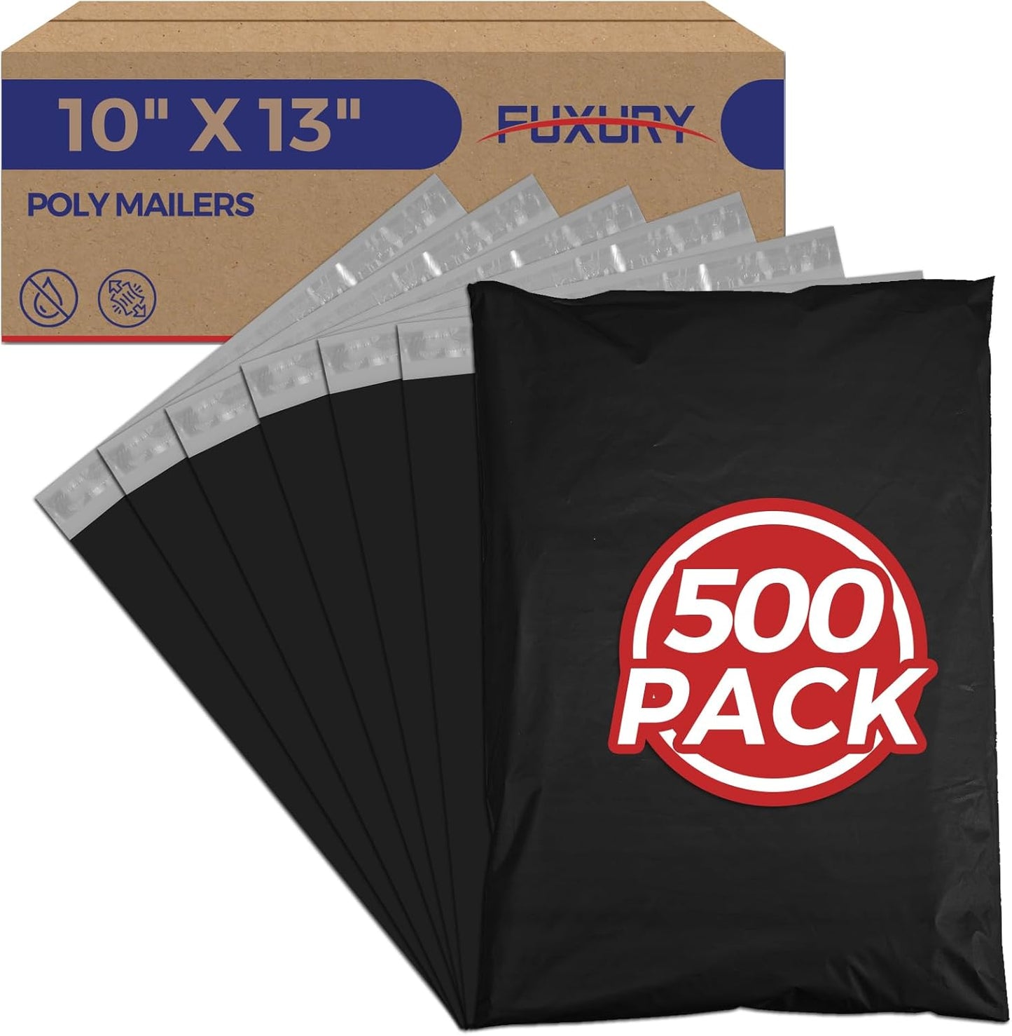 Fuxury 500Pcs Poly Mailers 10x13 Inch,Shipping Bags Bulk for Clothes,Strong Adhesive Shipping Envelopes for Small Business,Self Seal Mailing Bags,Black