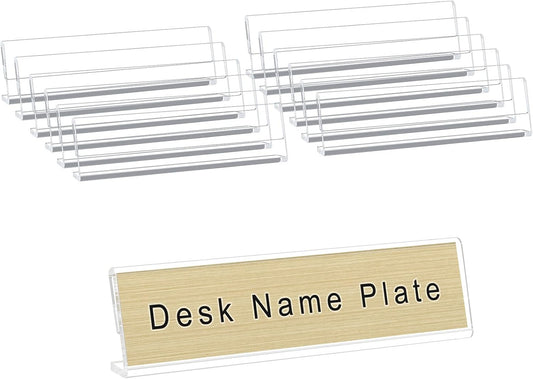 Acrylic 12 Pack Name Plates for Desks, AITEE 2x8 Clear Desk Name Plate Personalized, Desk Sign Holder for Table Display, Tent Name Plate Display for Office Conference, Business Event/School Classroom