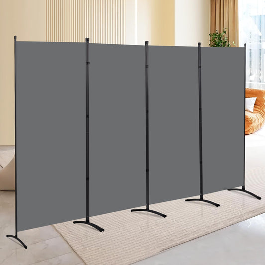 4 Panel Folding Privacy Screens, 6 FT Tall Wall Divider with Metal Frame, Freestanding Room Divider for Office Bedroom Study (4 Panel, Grey)