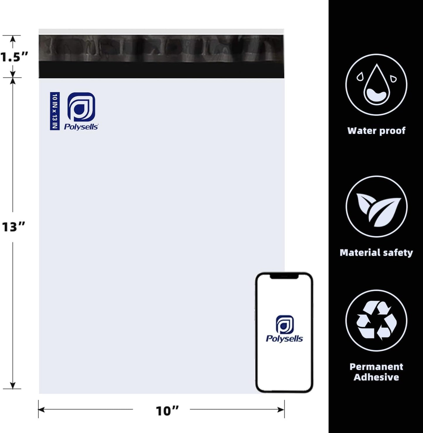 POLYSELLS 500 Pack 10x13 Inch Poly Mailers Shipping Envelopes, Strong Adhesive Sealing, Waterproof, and Tear-resistant Postal Mailing Bags for Clothing, Books, and Accessories White