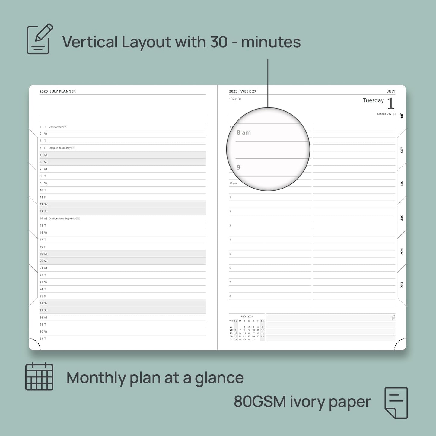 POPRUN 2025-2026 Daily Planner One Page Per Day (Large - 8.25'' x 12'') - Academic Calendar (July 2025 - June 2026), 2025 Day Appointment Book with Monthly Tabs, Hardcover - Violet
