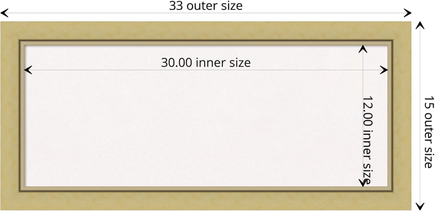 Amanti Art White Cork Board for Wall, 15x33 Vision Board with Gold Frame, Medium Corkboard Office Decor for Home Organization, Casual Corkboard Pinboard to display items for home organization