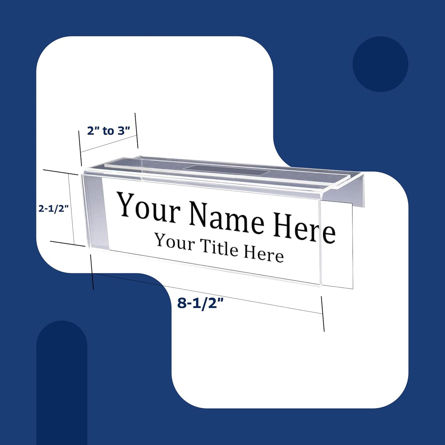 50-Pack Clear & Adjustable Name Tag Holder - Acrylic Name Plate wih Single Sided Cubicle Sign Frame - for Desk Tags, Wall Display, Cubicle Label, Office Door Sign - Expand Up to 3" Wide