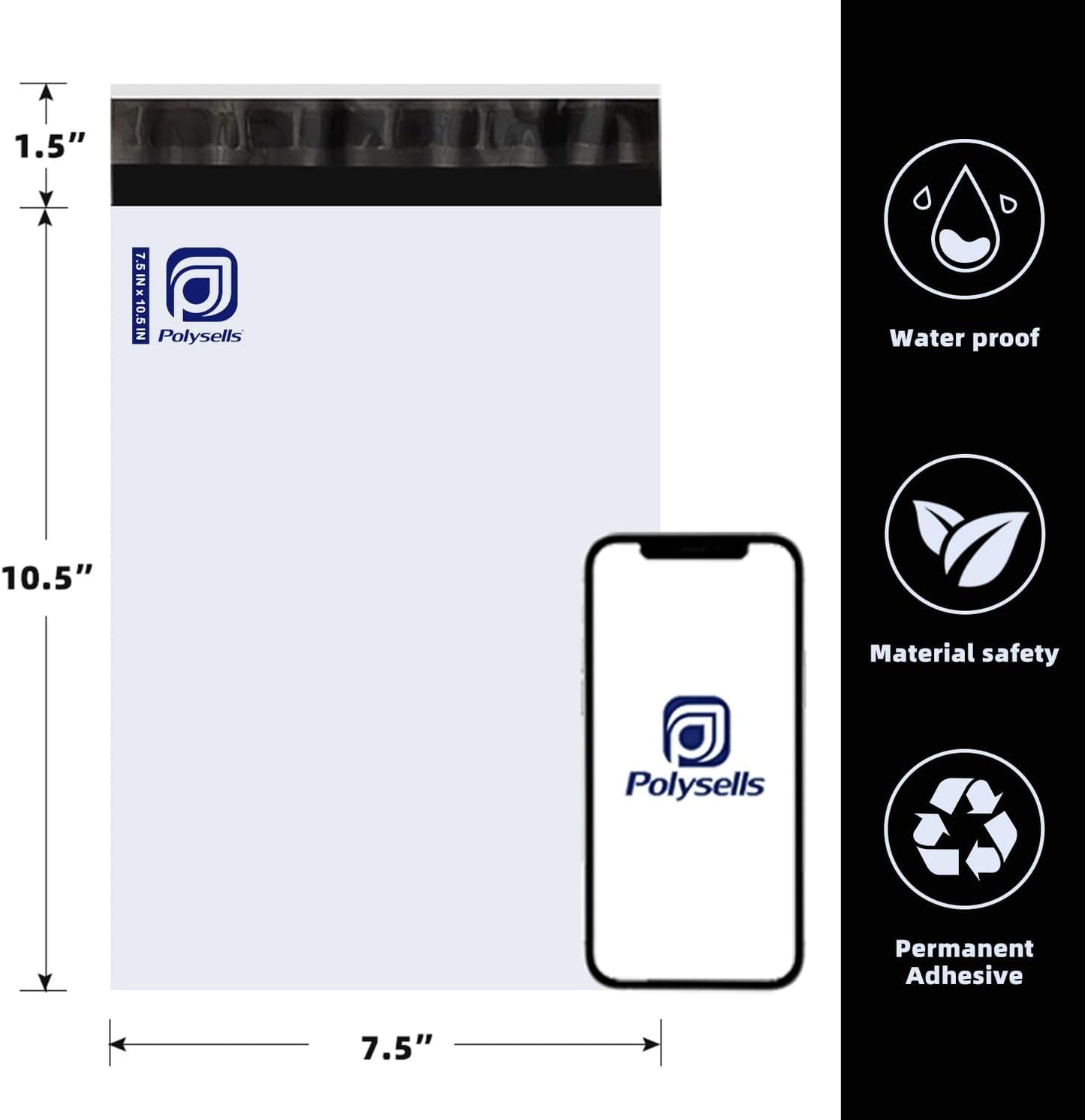 POLYSELLS Poly Mailers Shipping Envelopes, Strong Adhesive Sealing, Waterproof, and Tear-resistant Postal Mailing Bags for Clothing, Books, and Accessories (White, 100, 7.5" X 10.5")