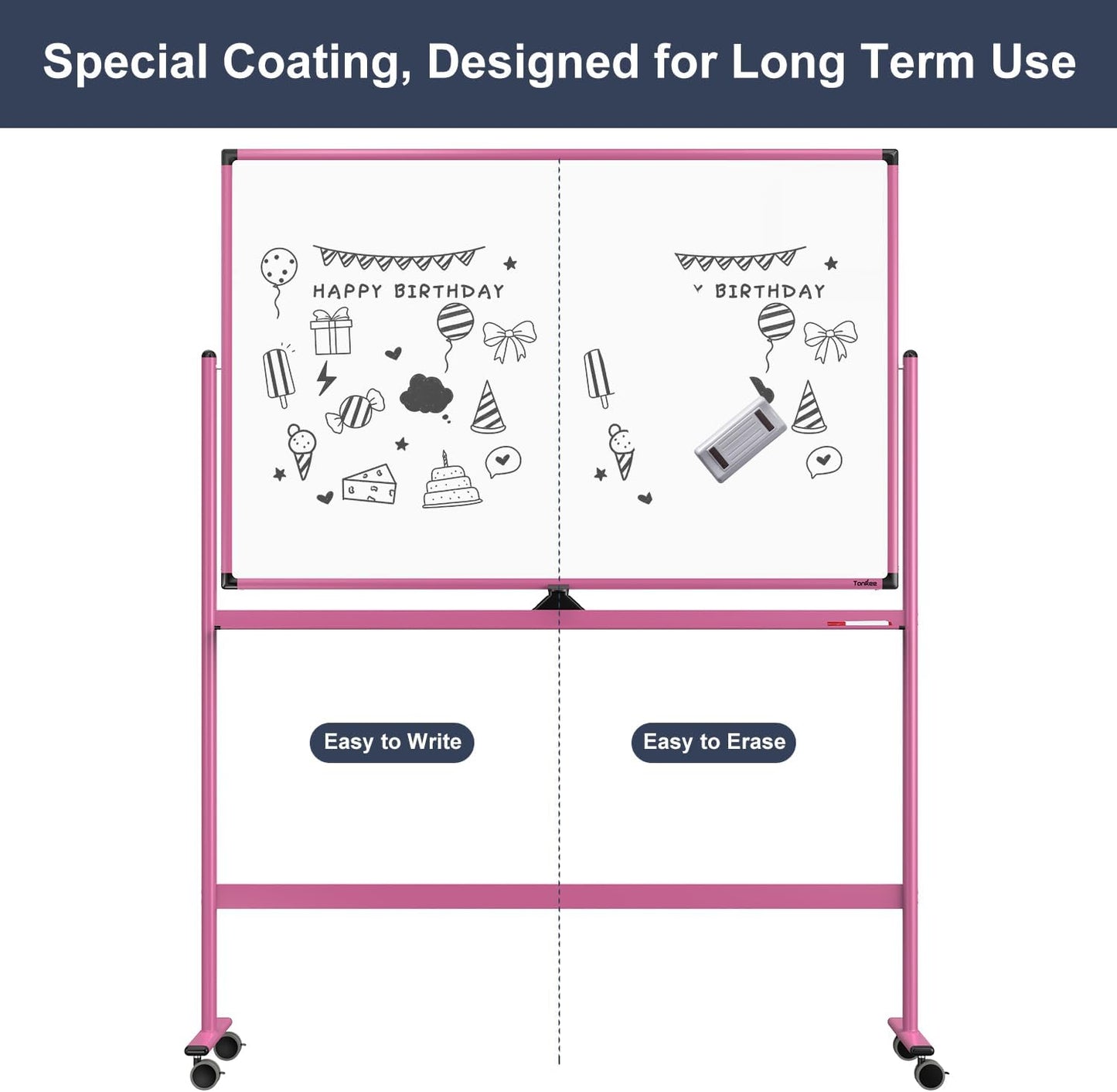 Rolling Whiteboard, 48x32 Inches Dry Erase Board with Stand, Large Mobile Whiteboard on Wheels, Standing White Board for Office, School, Home, Magnetic Double Sided White Board with Paper Pad