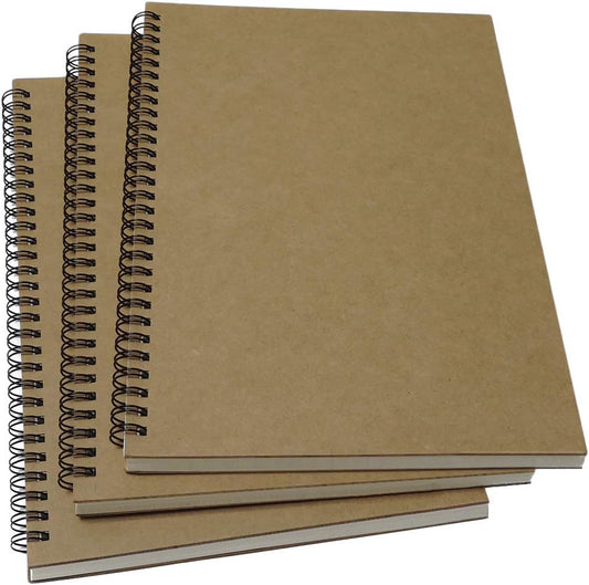 YUREE B5 Spiral Notebook Lined, Spiral Ruled Journal with Hard Kraft Cover, 70 Sheets (140 Pages), 10.3" x 7.2", 3-Pack, Brown