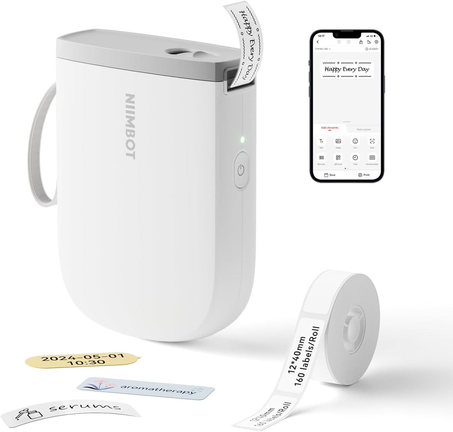 NIIMBOT D11 New Version Label Maker Machine with Tape,300DPI Bluetooth Label Printer, Portable Thermal Printer,Sticker Maker for Organizing Home Office School,White