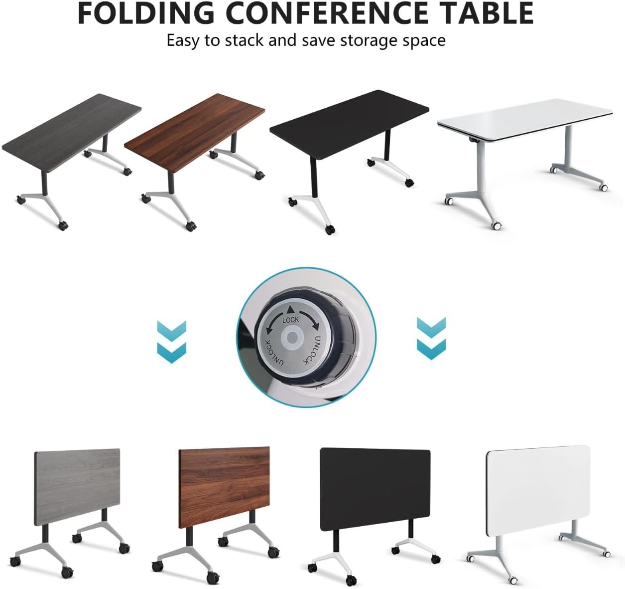 Conference Room Table, Folding Conference Tables,Thicken Grey Tabletop,Flip Top Wooden Seminar Meeting Room Table for Conference Room Offices (2, Black Drawer, 47.2“)