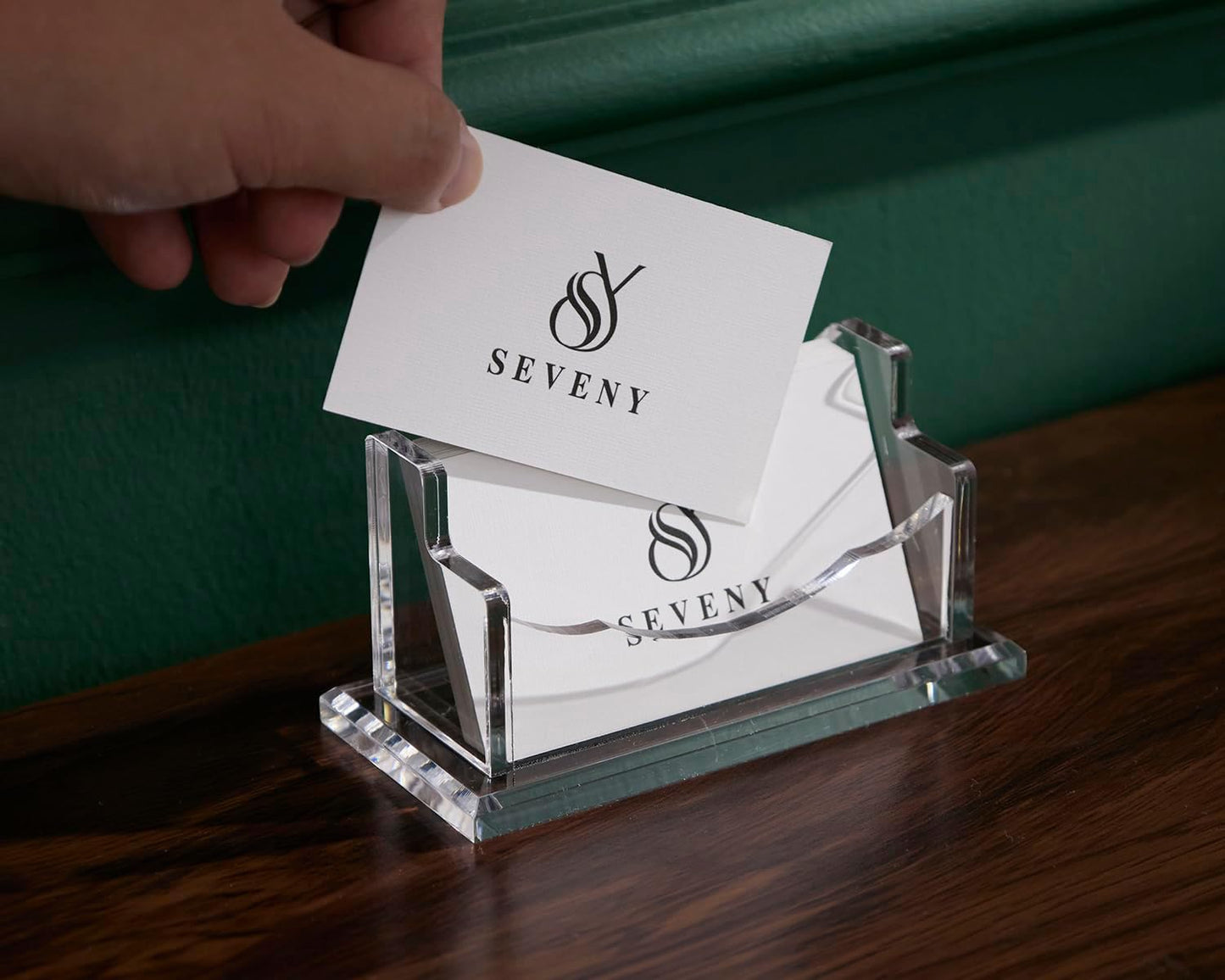 SEVENY Business Card Holder, Clear Acrylic Cards Organizer Stand for Men and Women, Business Cards Case Rack 1 Pack, Holds 60 Cards-1 Slot