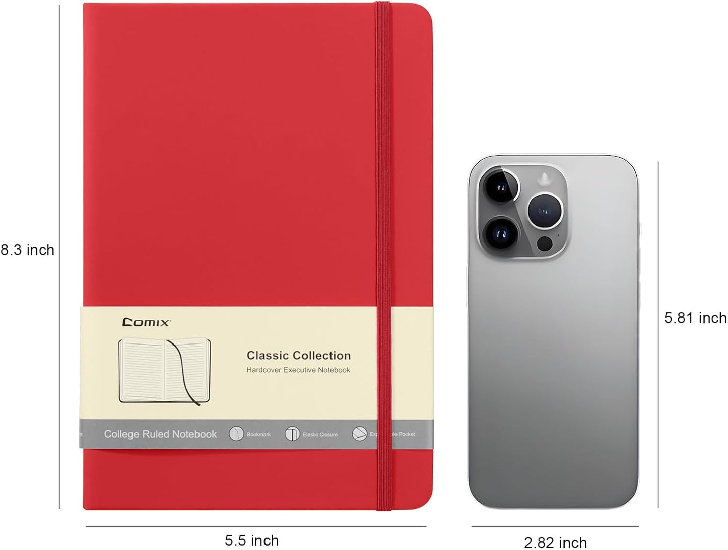 Comix 8 Pack Lined Journal Notebooks for Work, 240 Pages, 5.5"x8.3", Hardcover, A5 Medium College Ruled, Journaling Notebooks for Notes-taking, Fits for Office School Home