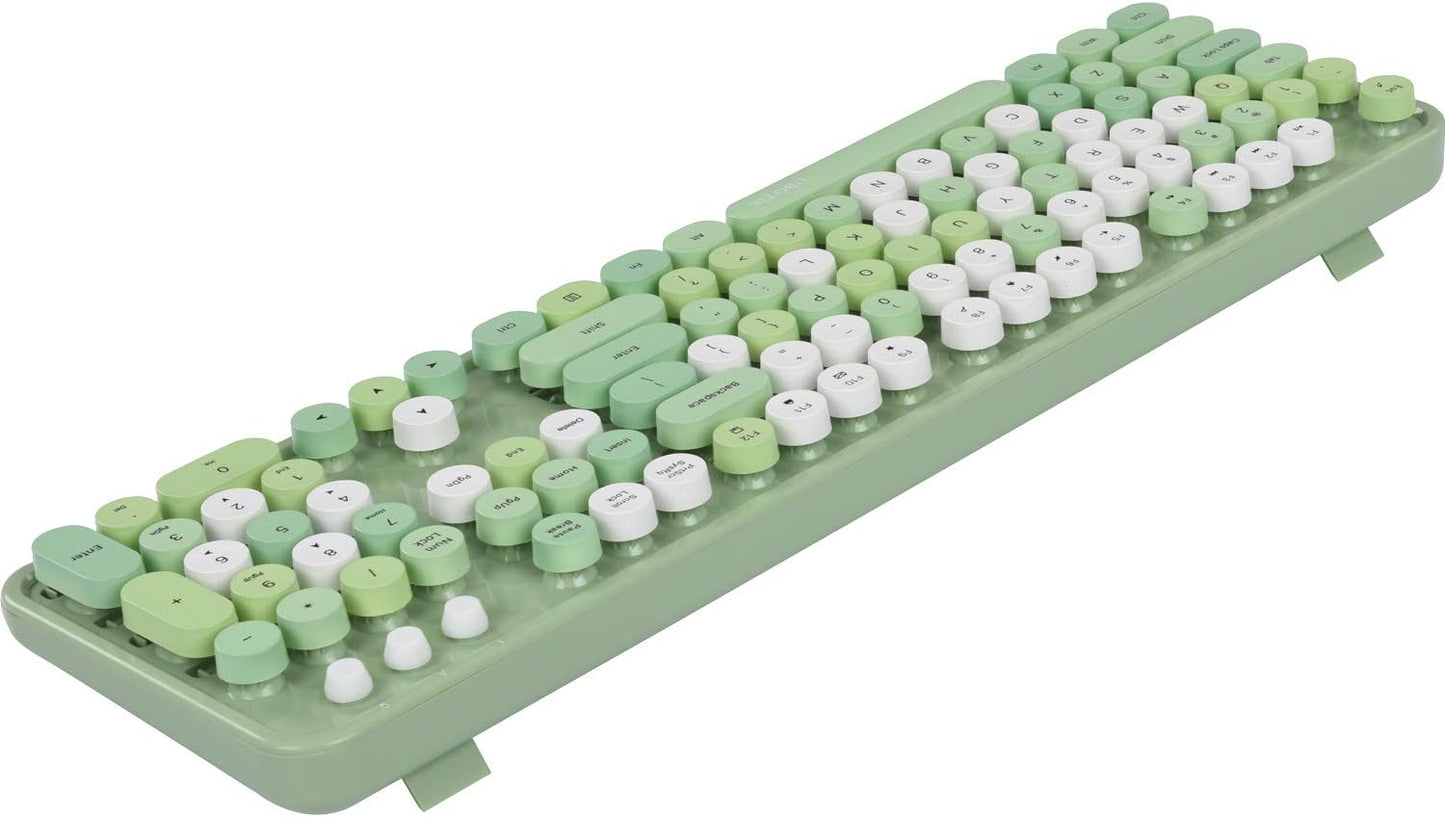 UBOTIE Colorful Computer Wireless Keyboards Mouse Combos, Typewriter Flexible Keys Office Full-Sized Keyboard, 2.4GHz Dropout-Free Connection and Optical Mouse (Green-Colorful)