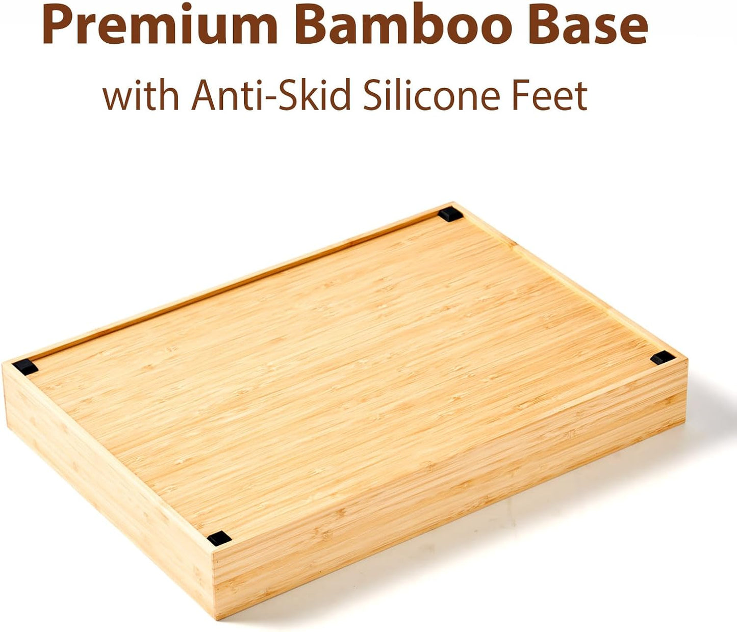 Umilife Large Bamboo Desk Drawer Organizer, Wood Junk Organizer Tray with Adjustable Dividers, Anti-Skip Storage Organization in Office Bathroom Drawer for Vanity, Makeup, 15" x 12"