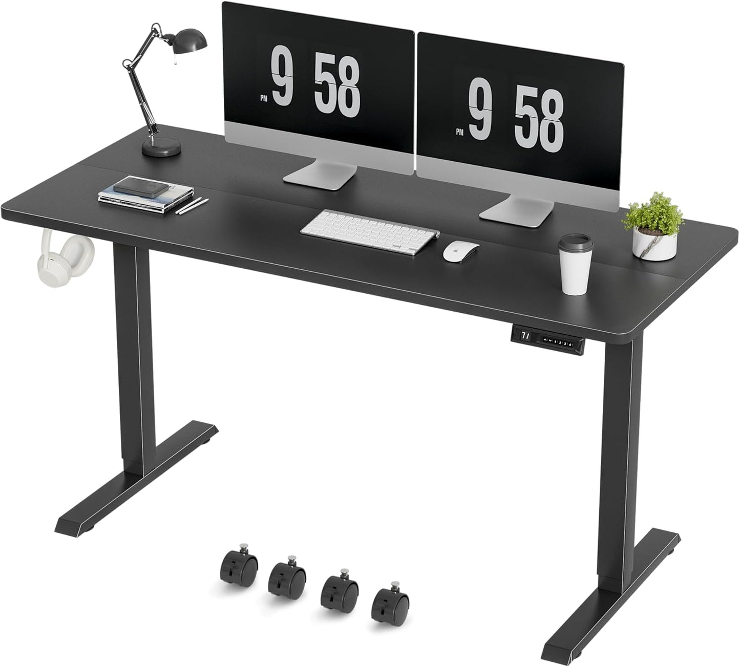 Furmax Electric Standing Desk, 55 x 24 Inches Height Adjustable Desk with Removable Casters, Home Office Computer Desk (Carbon Black)