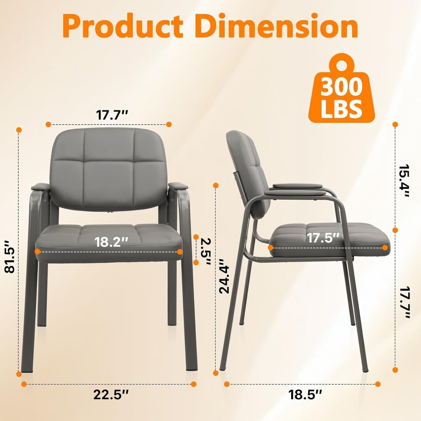 CLATINA Waiting Room Guest Chair with Bonded Leather Padded Arm Rest for Office Reception and Conference Desk (Grey 1 Pack)