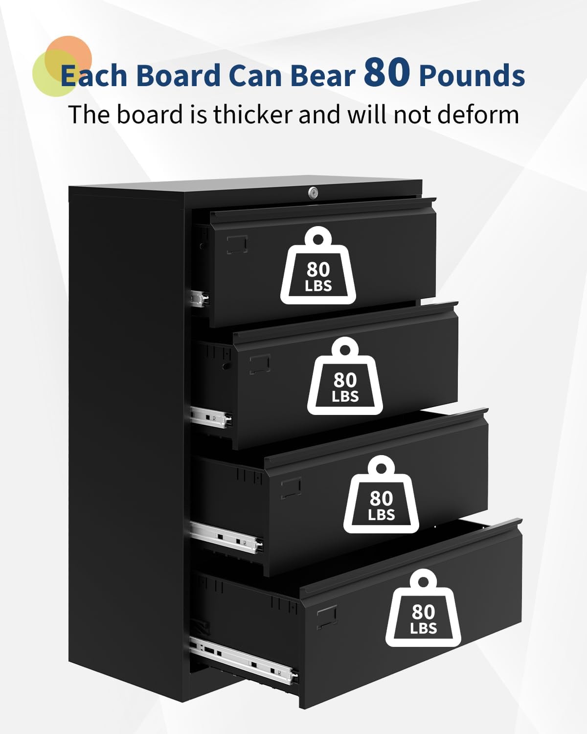 GarveeHome 4-Drawer Lateral File Cabinet with Lock,Heavy Duty Steel Office Storage for Letter/Legal/A4 Documents, Easy Assembly Space-Saving Design - Black