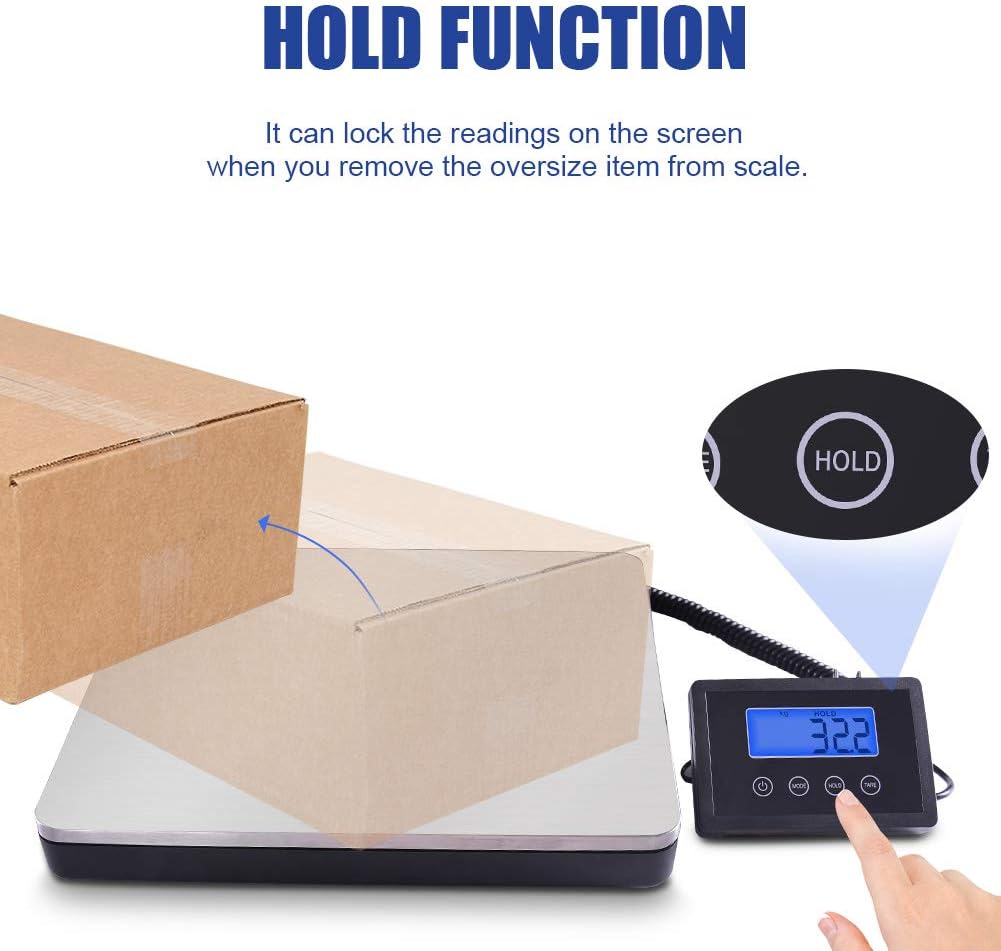 Fuzion Shipping Scale 360lb x 0.1lb, Stainless Steel Postal Scale with Timer/Hold/Tare, Digital Shipping Scale for Packages/Luggage, Battery & AC/DC Adapter