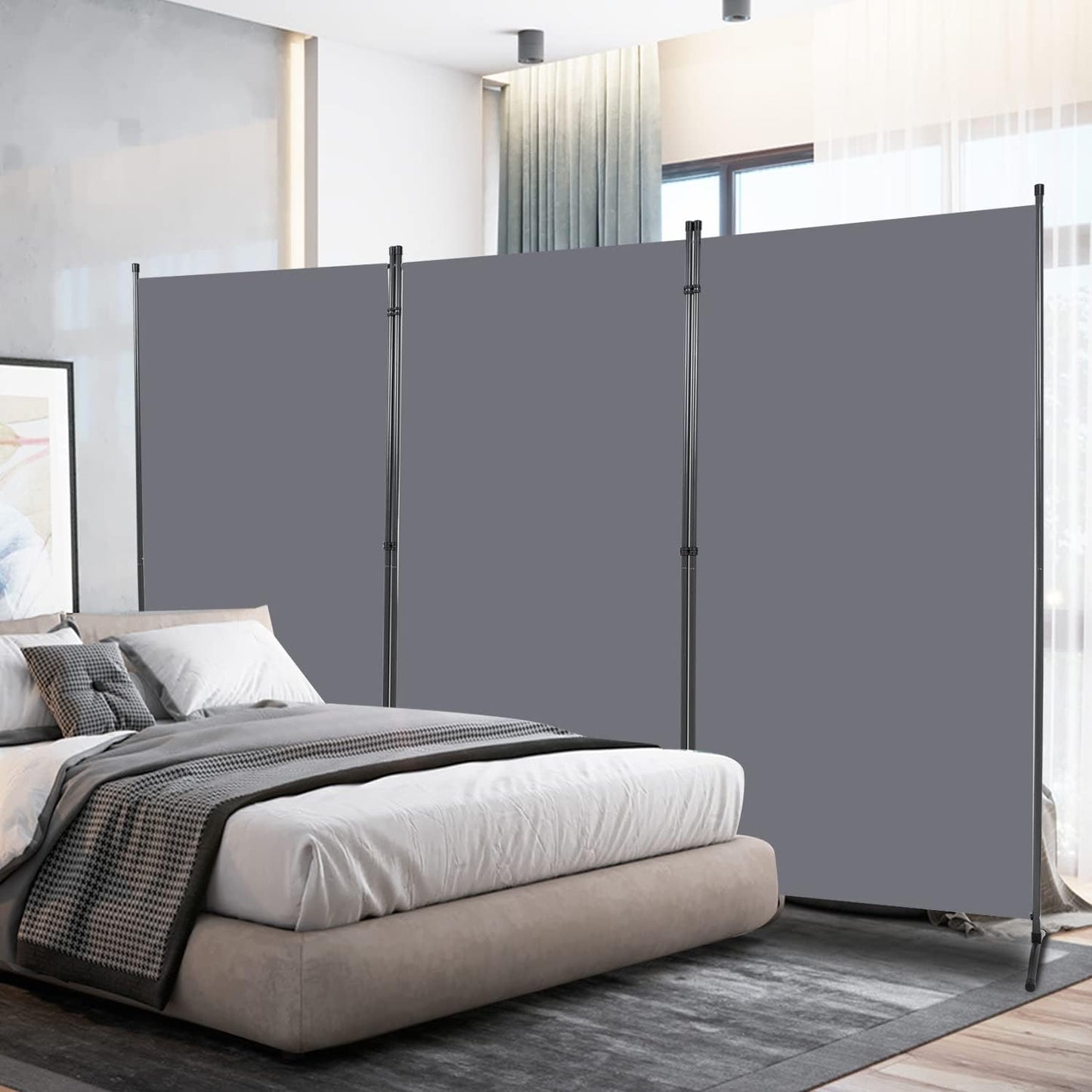 Room Divider 6FT Folding Privacy Screens, Partition Room Dividers w/Freestanding Design, Portable Wall Divider for Room Separtation, Fabric Screen Panel for Home Office Dorm (Grey, 3 Panel)