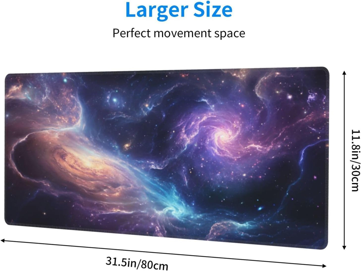 Gaming Mouse Pad Desk Pad,Extended Big Mouse Pad,31.5x11.8 Inch Long Computer Keyboard Mouse Mat Mousepad with 3mm Non-Slip Base and Stitched Edge for Gaming and Office… (Nebula)
