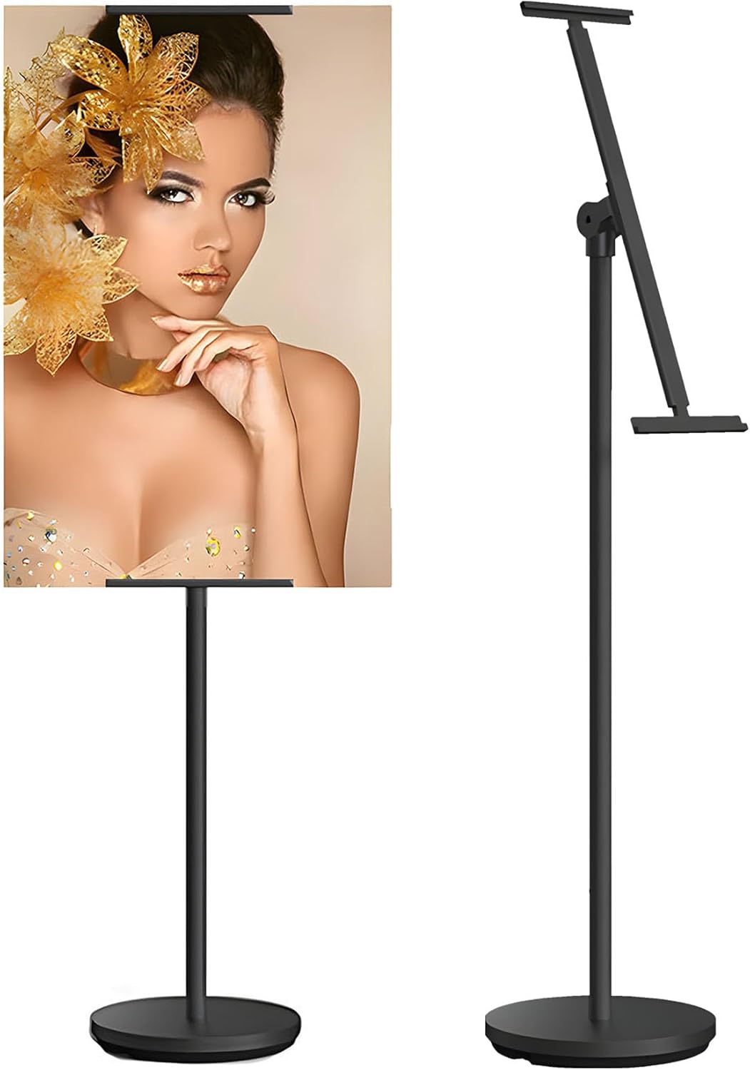 Heavy Duty Multi-angle Adjustable Metal Painting Easel Stand,Sign Holder Stand,Poster Stand with Round Base- Outdoor Floor Standing Indoor Display Holder(Black)