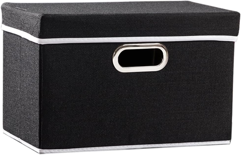 PRANDOM Foldable Storage Box with Lid [1-Pack] Fabric Collapsible Storage Bin Organizer Container Basket Cube with Cover for Home Bedroom Closet Office Nursery Black (14.9x9.8x9.8)
