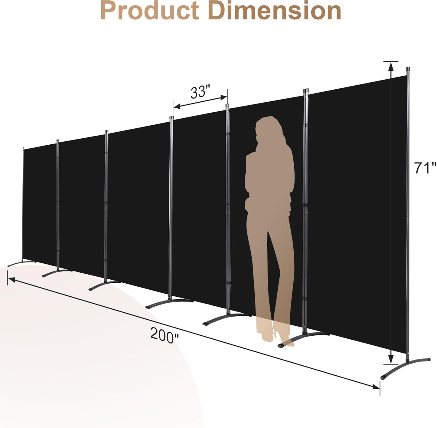 Room Divider-6 Panels Black Folding Privacy Screens, 6 ft Partition Room Dividers Wall for Separation, Home, Office, Classroom, Studio