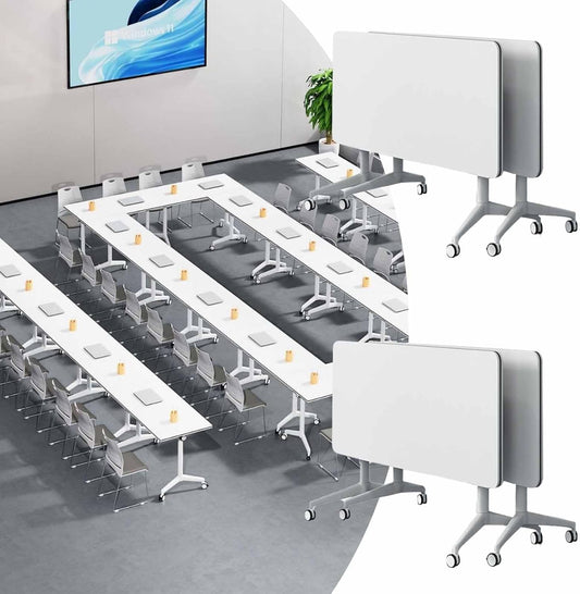Folding Conference Room Table, Modern Mobile Training Table with Wheels, White Foldable Seminar Meeting Tables for Office Corporations (4pack 47.2in)