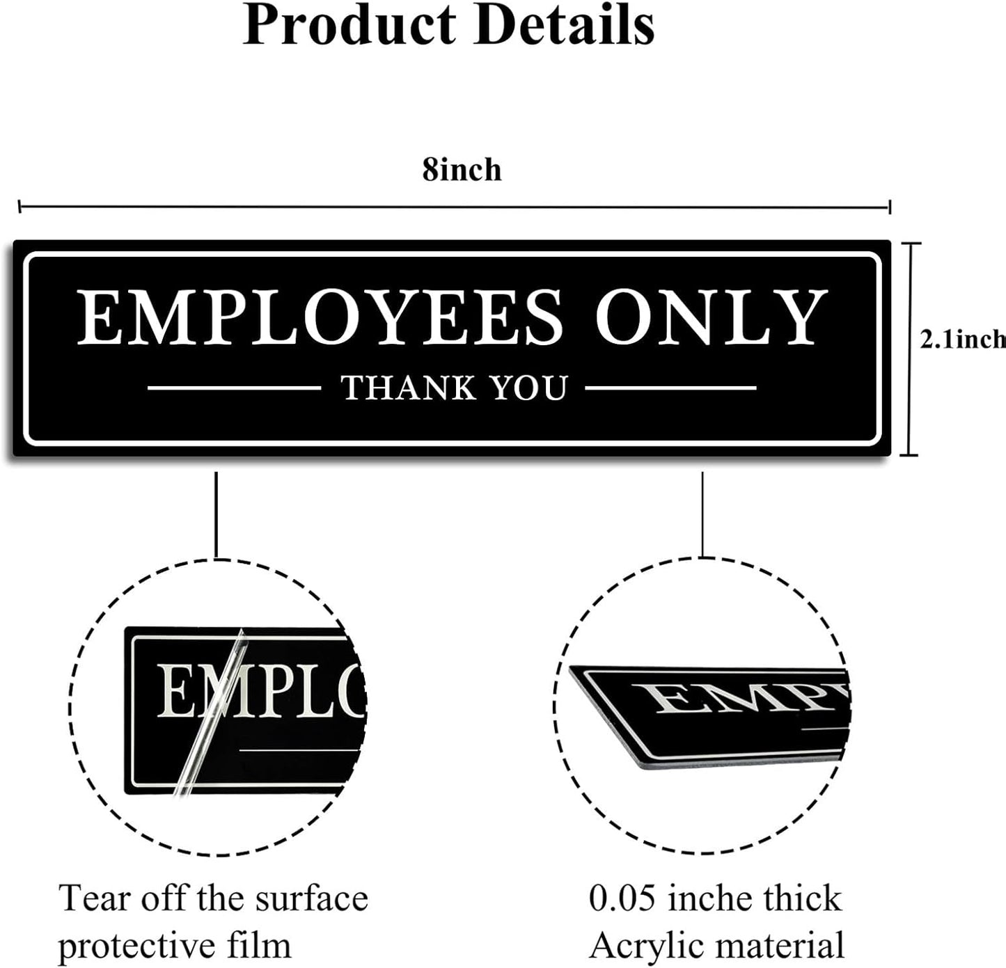 SINYUDUN Acrylic Employees Only Sign for Door or Wall, with Double Sided Tape, for Office, Business Door, Store, Restroom (Black, 2.1 x 8 Inch)-1 Pack