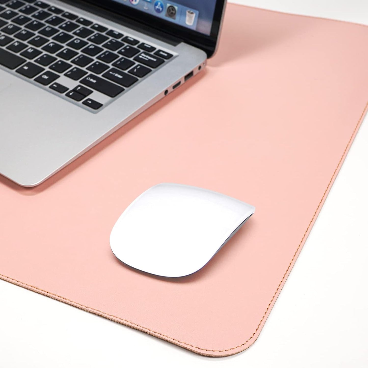 Leather Desk pad Protector, Large Desk mat with Natural Cork & PU Leather,Mouse pad,Non-Slip Office Desk Mat,Waterproof Desk Writing Pad for Office and Home (47in*23.7in, Pink)