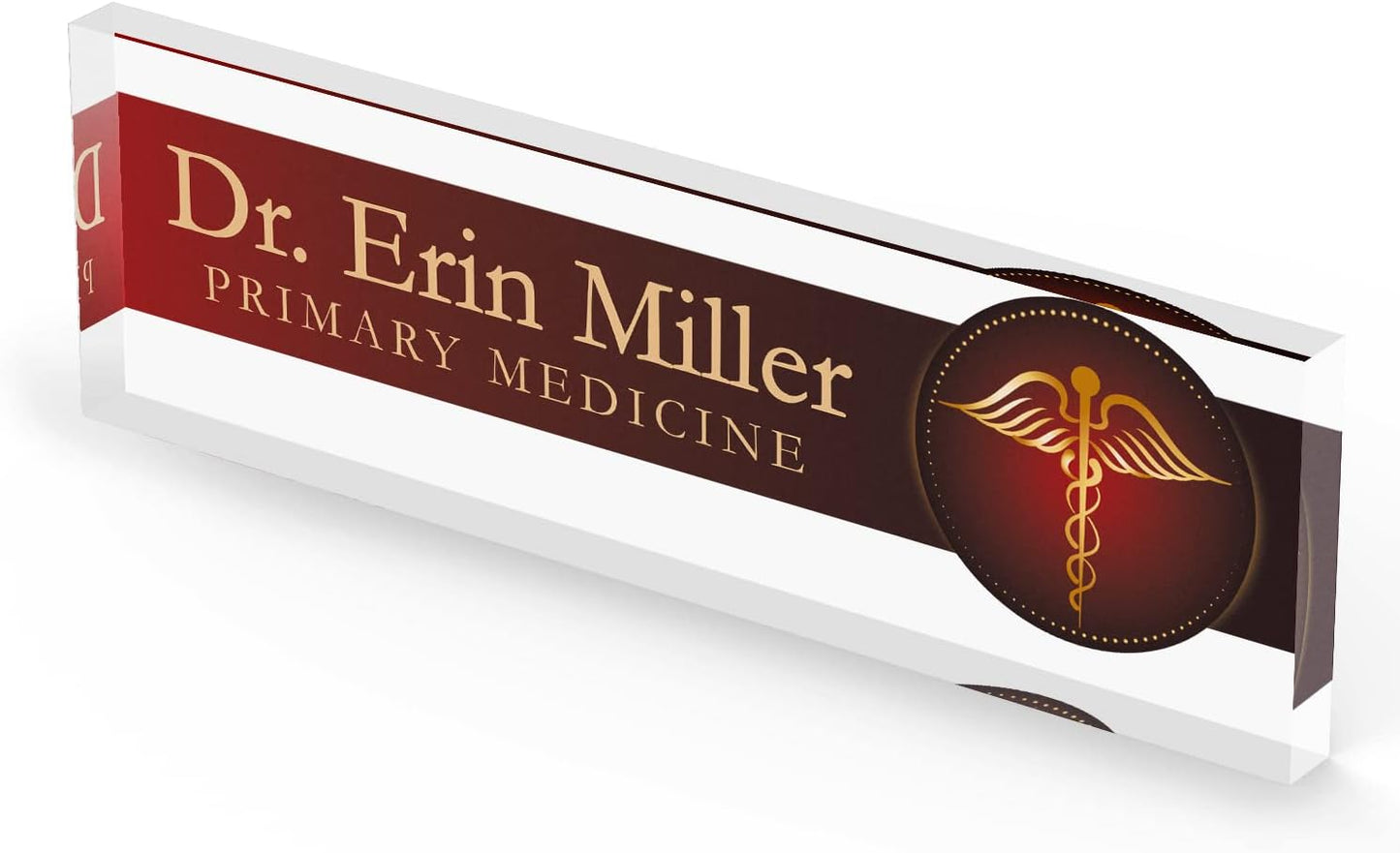 Artblox Personalized Office Desk Name Plate and Business Card Holder | Clear Acrylic Glass with Teak Wood Stand | Doctor Design Customized with Your Name and Credentials Office Desk Decor