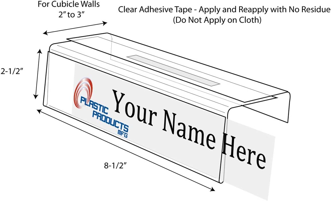 Adjustable Cubicle Name Plate Holders Single-Sided by Plastic Products Mfg - Expands from 2” up to 3” wide using our clear removable magic tape (25 Pack) - Cubicle Name Plates By Plastic Products Mfg.