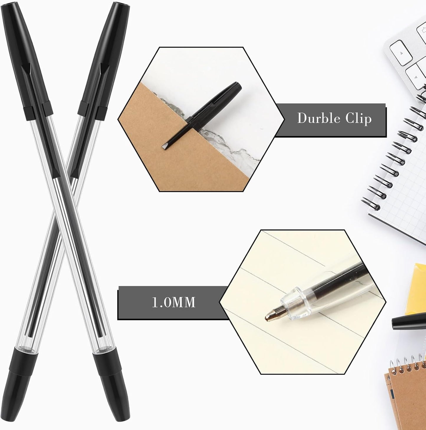 200 Pieces Ballpoint Pens Bulk Black Ink, 1.0mm Medium Point, Bullet Tip Smooth Writing Pens for Office, Business, Server, School Supplies