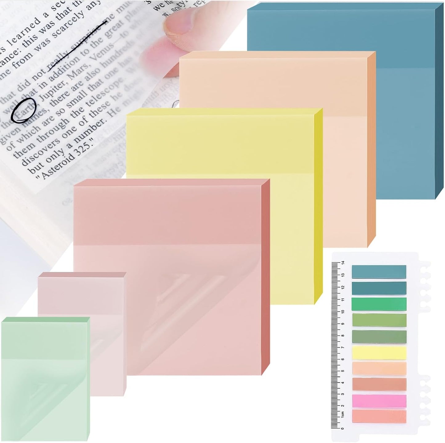 500 Sheets Transparent Sticky Notes with Index Tab, Waterproof & Crystal Clear Sticky Notes Sets, See-Through PET Sticky Note, 5X The Sticking Power Translucent Sticky Note Pad, 7 Pads