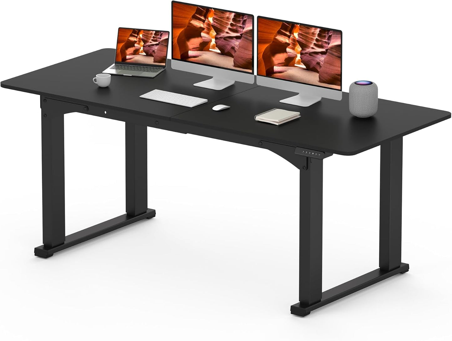 4 Legs Standing Desk, Large 71x31 Inches Electric Adjustable Height Desks with Splice Board, Stand Up Desks Home Office Computer Workstation, Black