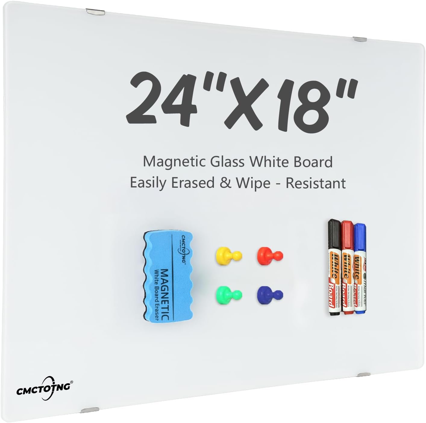 Wall-Mounted Magnetic Tempered Glass White Board Frameless Dry Erase Board Wall Mounted Ideal for Office Classroom School Kitchen and Home，Durable Whiteboard Frameless (24''X18'')