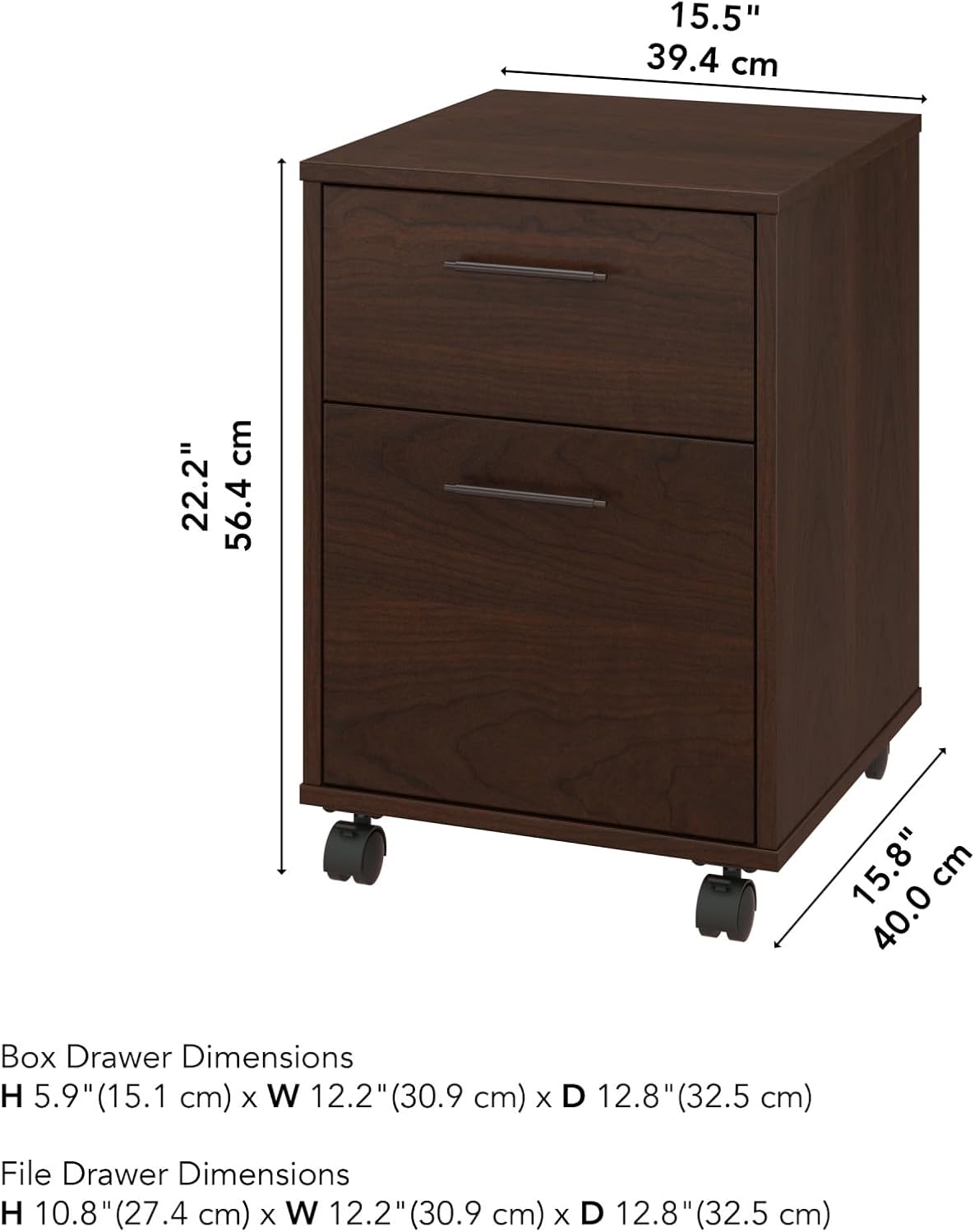 Bush Furniture Key West 2 Drawer Mobile File Cabinet in Bing Cherry