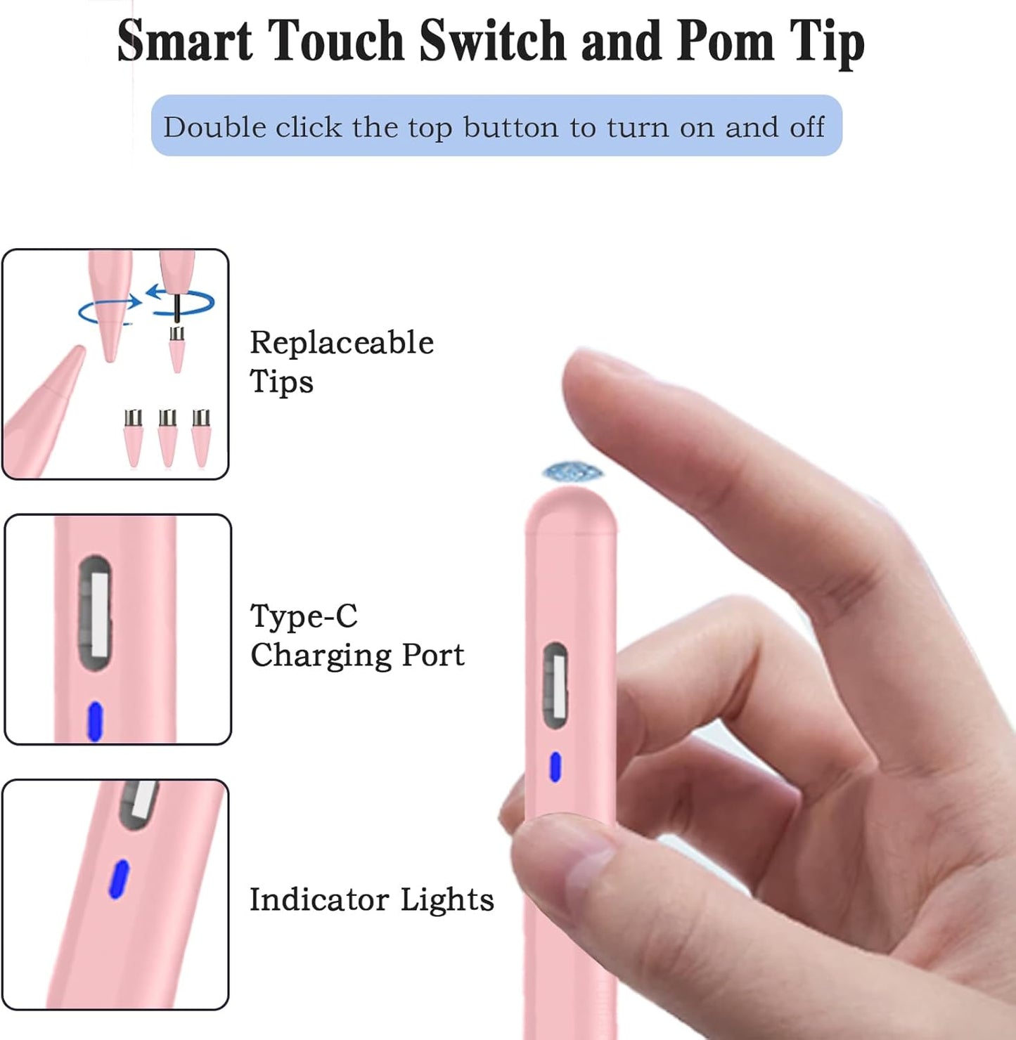 Universal Magnetic Stylus Pen for iOS/Android,Rechargeable Touch Screen Pen for Drawing & Writing Tablet Stylus with POM Tip for iPhone/Samsung/XiaoMi/Huawei/Vivo/Lenovo and Other Android device -Pink