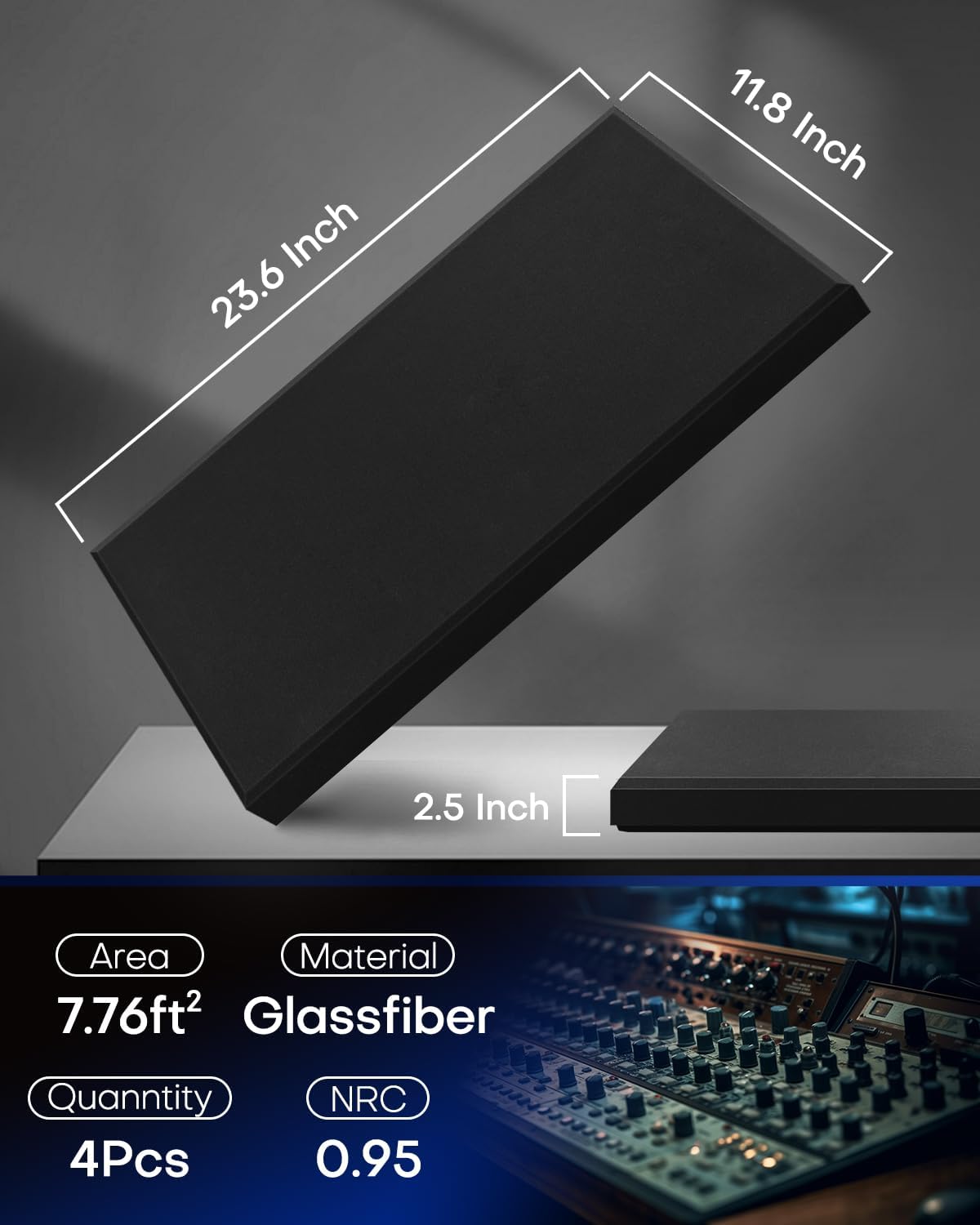 4Pack Fiberglass Acoustic Panels, Self Adhesive Sound Proof Foam Panels for Walls, Sound Dampening Panels for Studios, Office, Home Theater Soundproofing Absorbing Noise Reducing, 23.6x11.8x2.5" Black