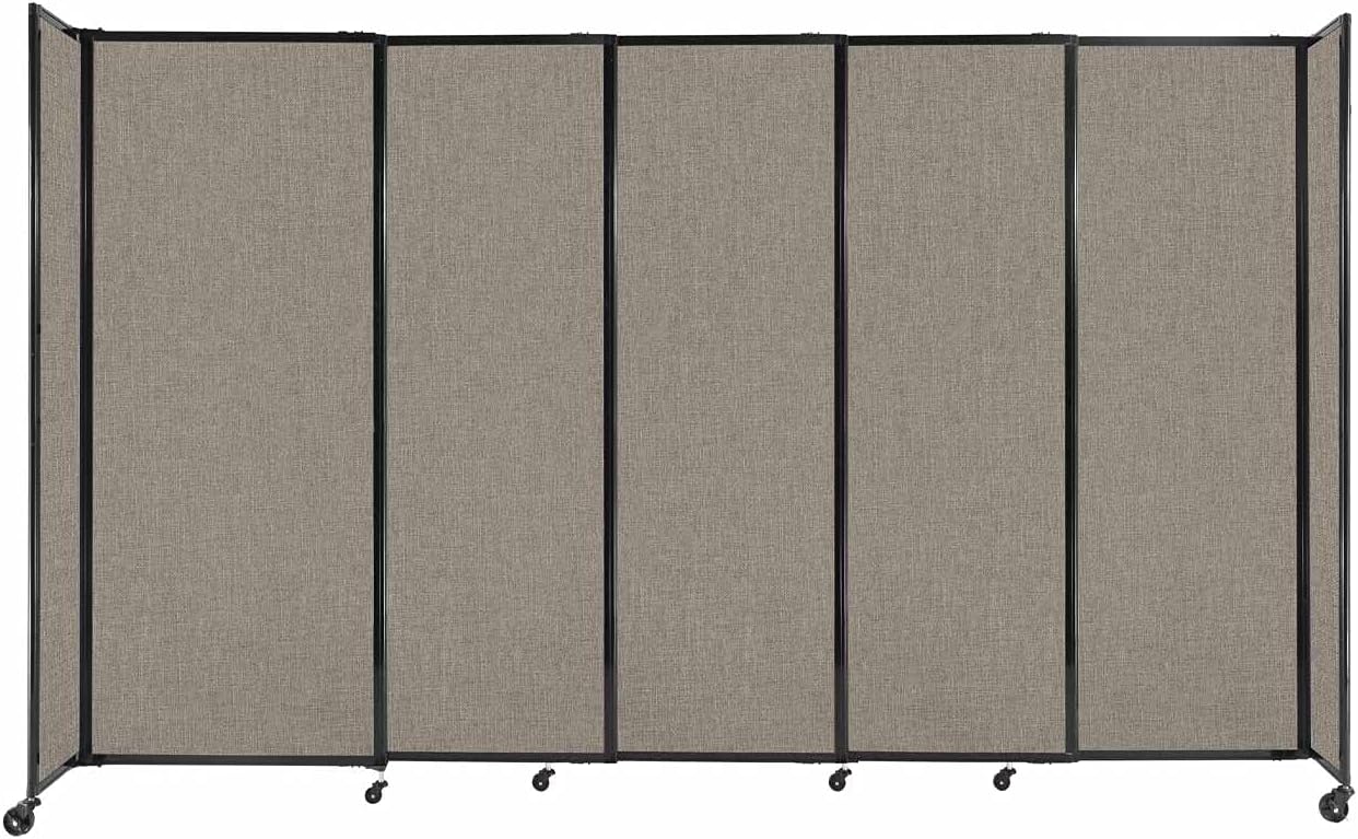 Versare Straightwall Sliding Portable Wall Partition | Freestanding Office Dividers | Locking Wheels | Temporary Room Separator | 11'3" Wide x 6'10" Tall Warm Pebble Fabric Panels